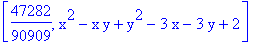 [47282/90909, x^2-x*y+y^2-3*x-3*y+2]